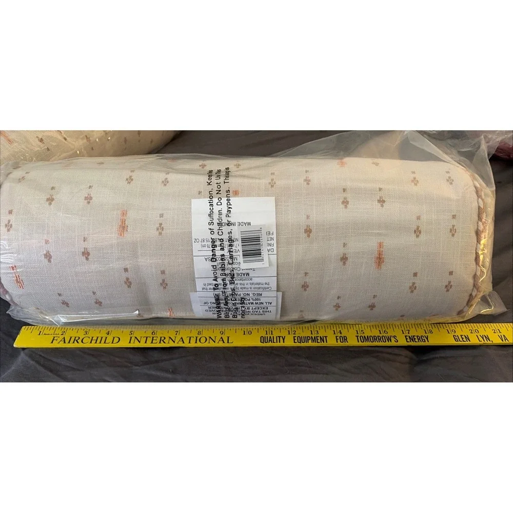 Threshold Studio McGee Cream Peach Geo Pattern Cotton Bolster Pillow - NEW